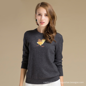 Designs for Girls Round Collar Slim Fit Deepgray Jacquard 100% Cashmere Sweater